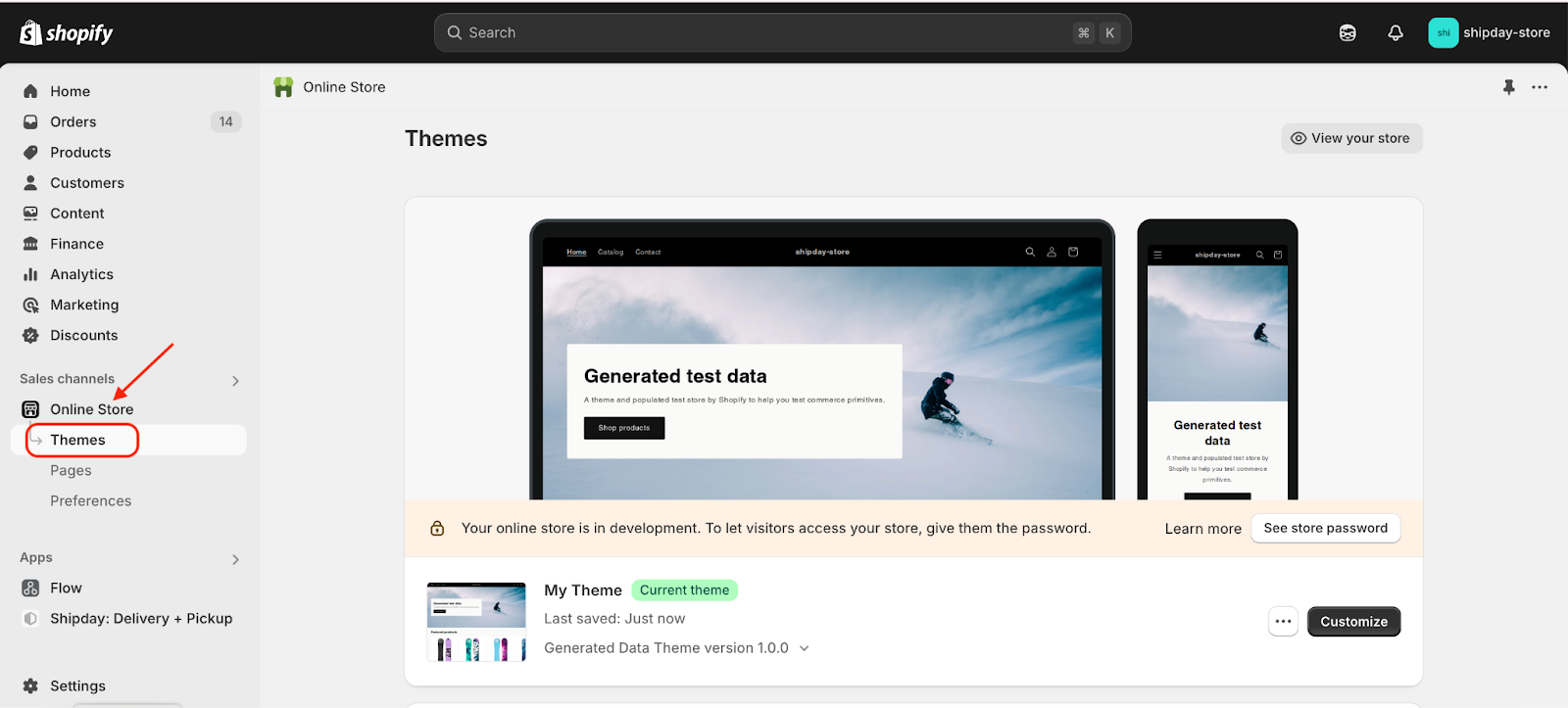 Themes tab under Online Store in Shopify admin