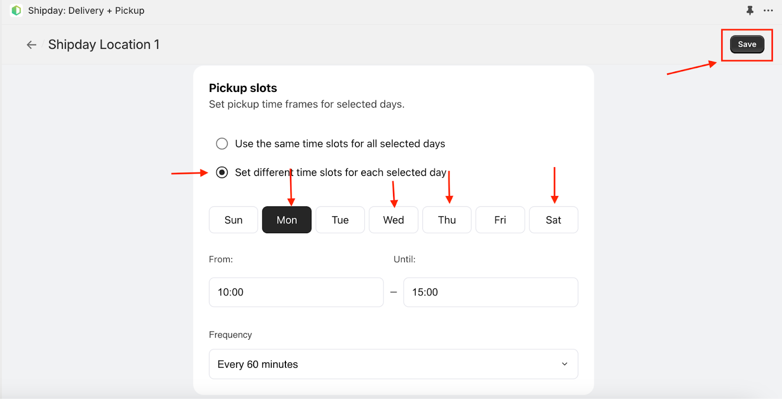 Different pickup slots for each day