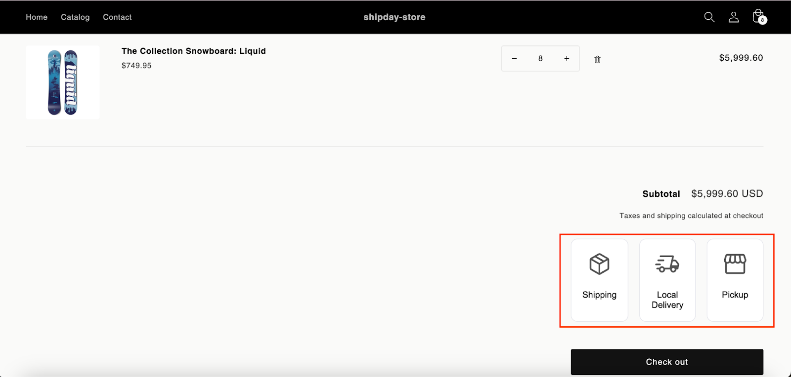 Delivery methods shown above the checkout button on the cart page