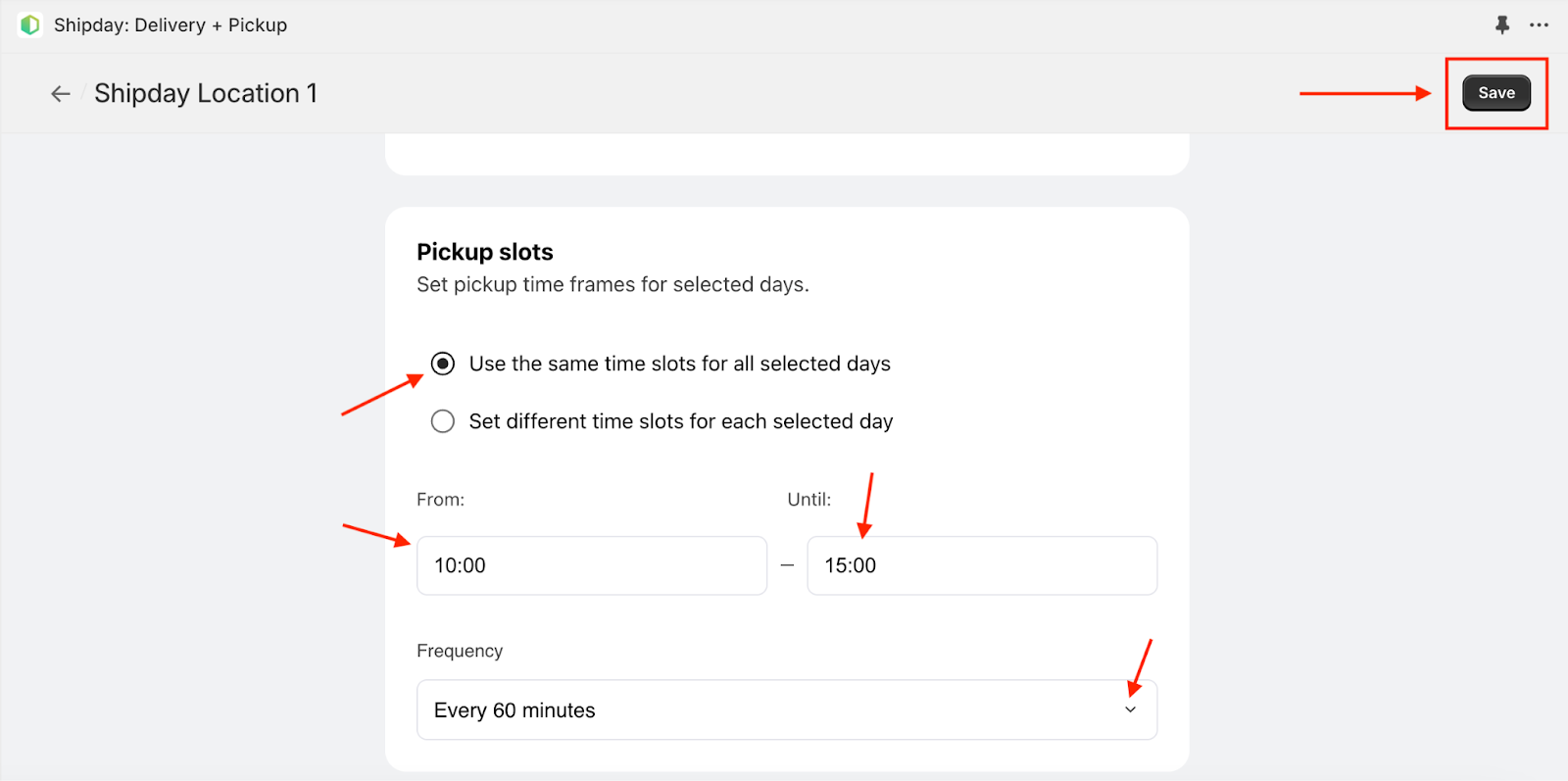 Same pickup slot for every available day