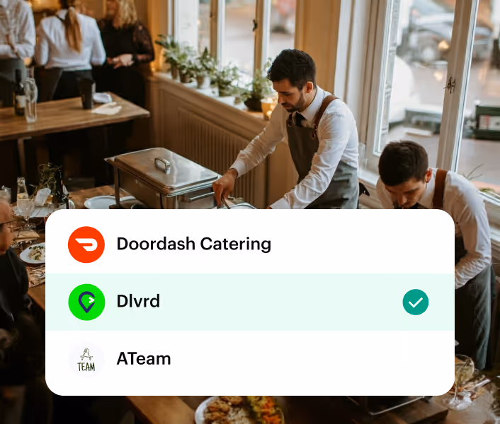 Socios de entrega de catering para elegir: Doordash Catering, Dlvrd y ATeam